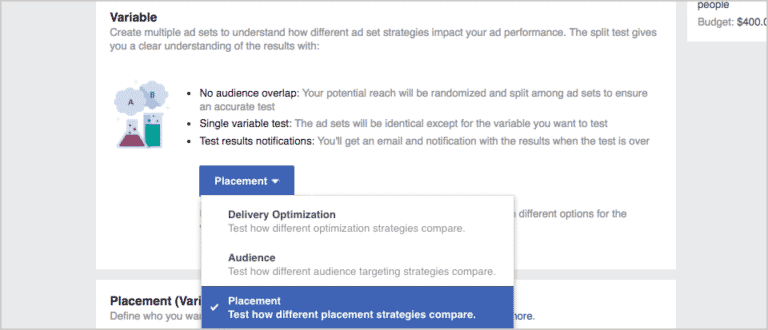 Facebook Ad Set Split test