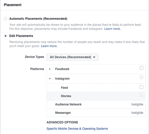 Facebook Ads Manager Placements