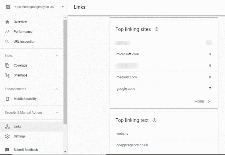 Links Top Linking Sites Search Console