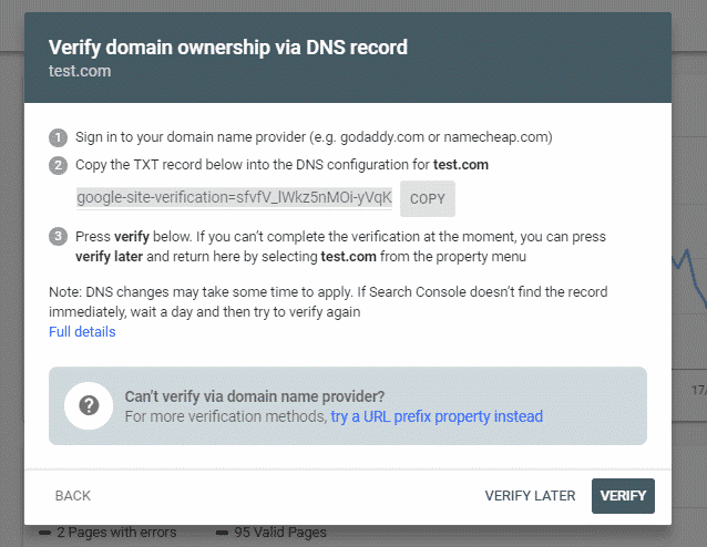 Search Console Add Property Website Domain Verification Step2