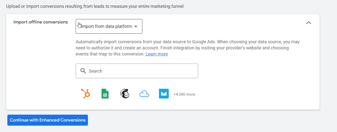 Import From Data Platform Offline Conversions