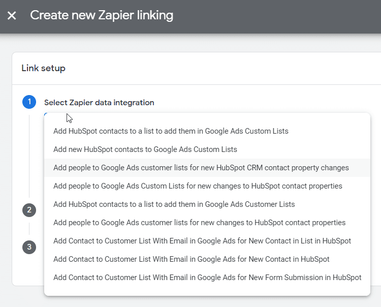 Create Zapier Linking Google Ads Customer Match