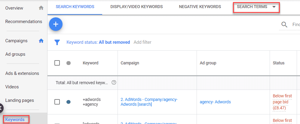 Access Search Terms Report From within Google Ads