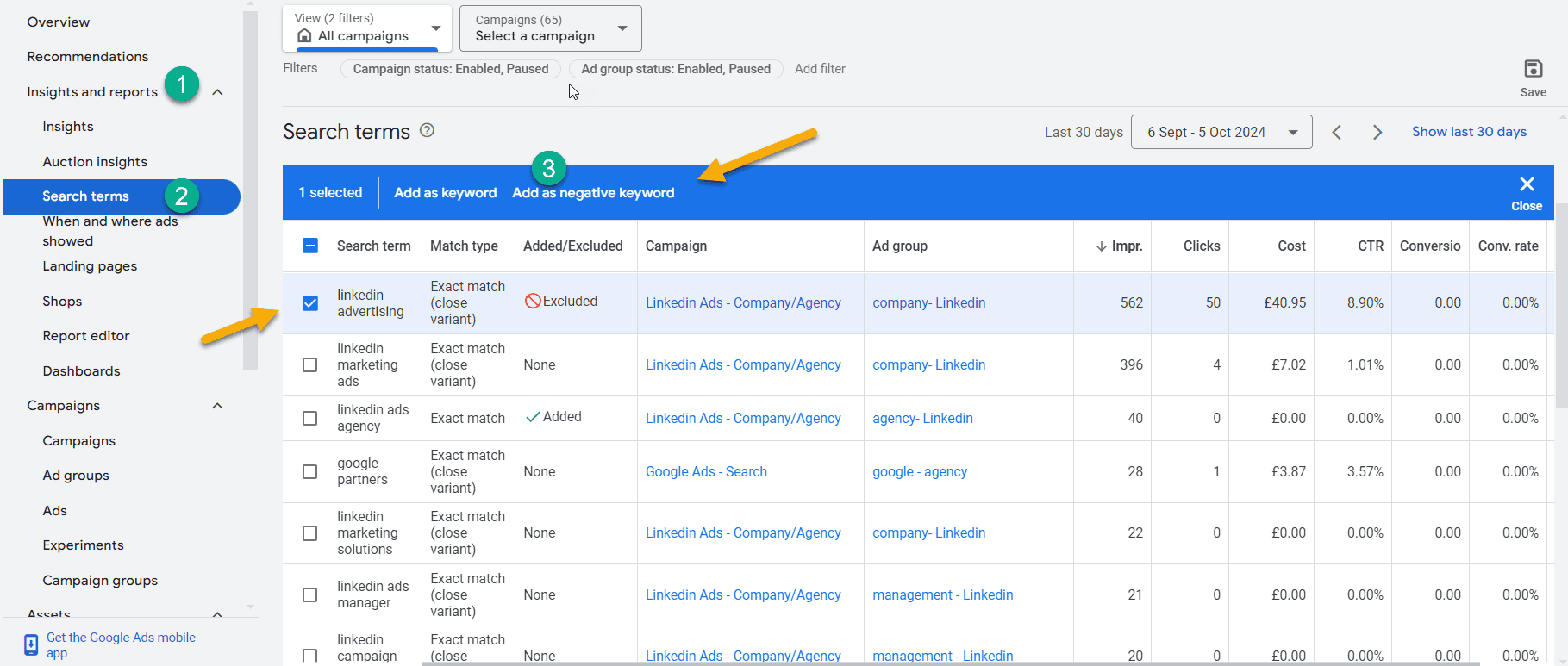 Search Terms Add Negative Keyword