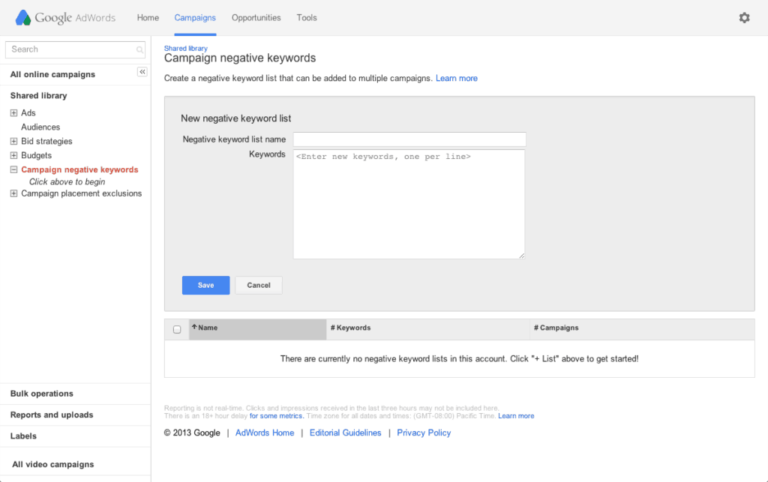 Google Ads Negative Keyword Set up