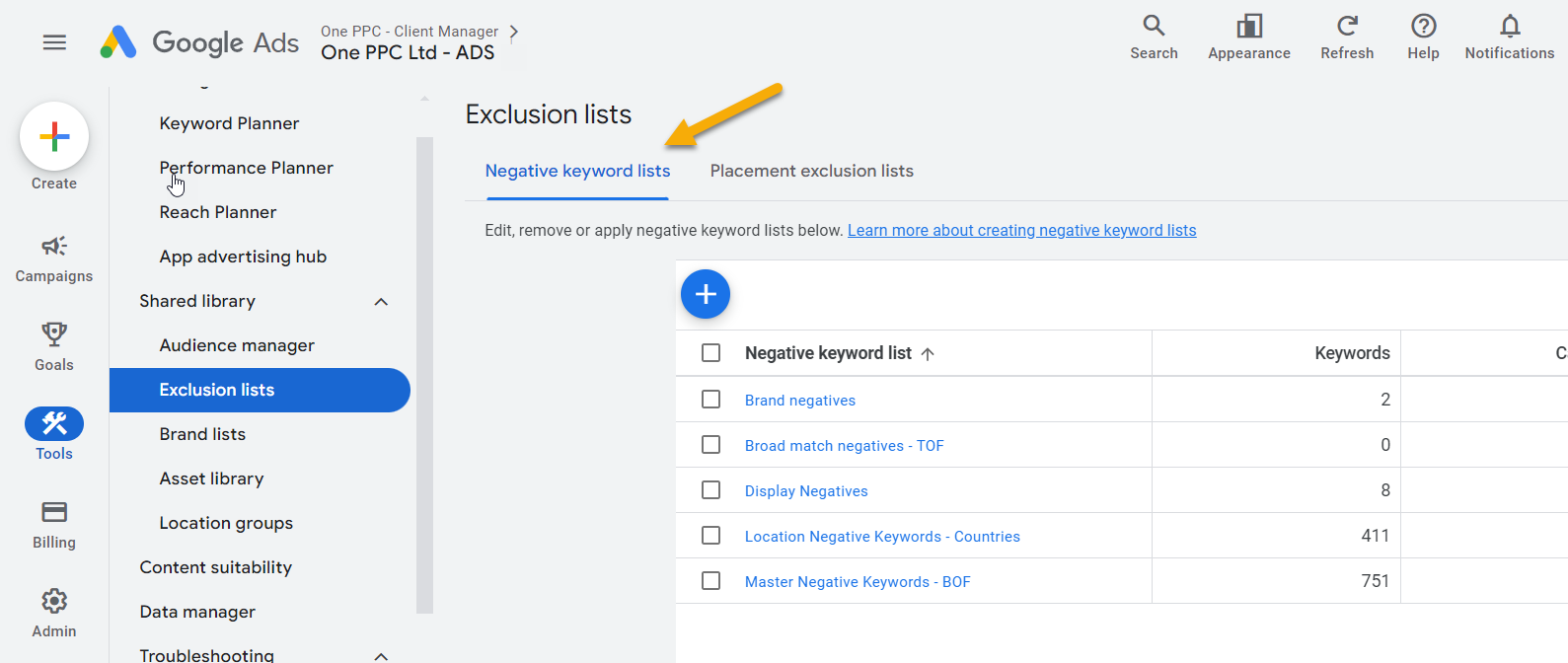 Google Ads Negative Keywords Exclusion Lists 1