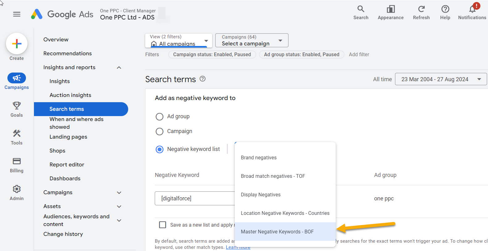 Add Negative Keyword To Negative List 2