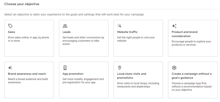 Campaign Objectives Google Ads Small