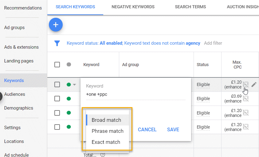 Google Ads Match Type