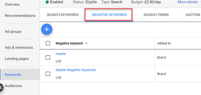 negative keyword match type