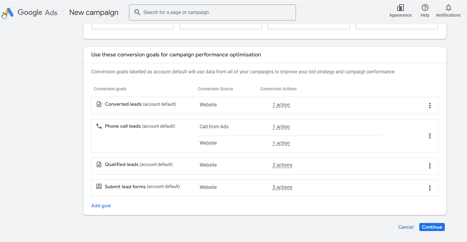 Conversion Goals Campaign Optimisation