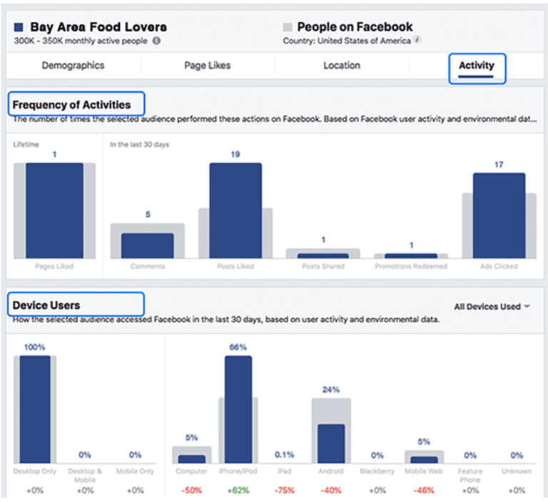 Activity Facebook Audience Insights USERS