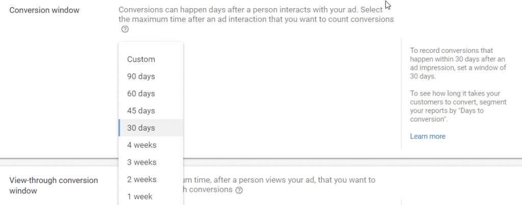 Conversion Window Adwords