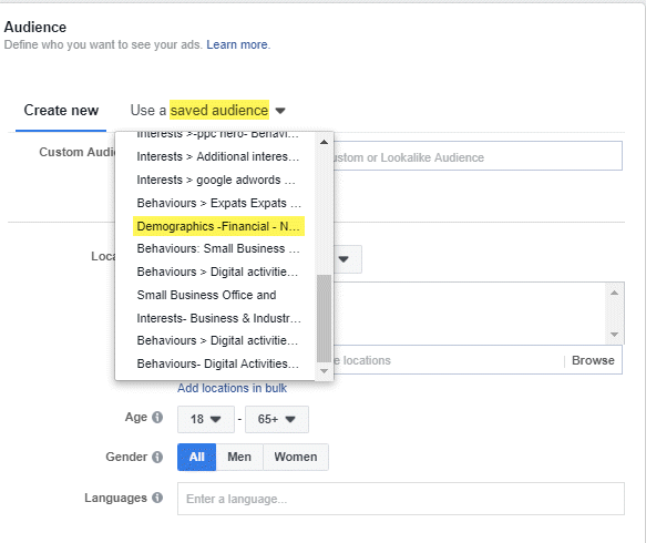 Facebook Ads Manager Audiences
