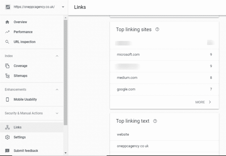 Links Top Linking Sites Search Console