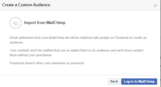 Mailchimp Custom Audience Facebook customer list