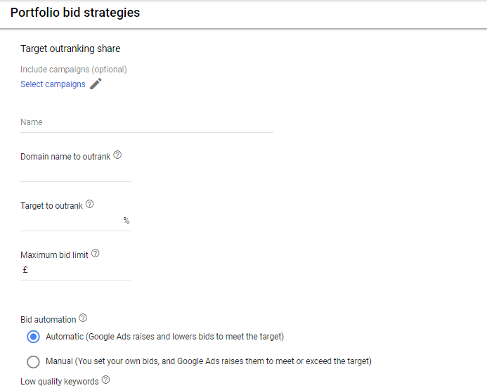 Target Outranking Share Google Ads Bidding Strategies