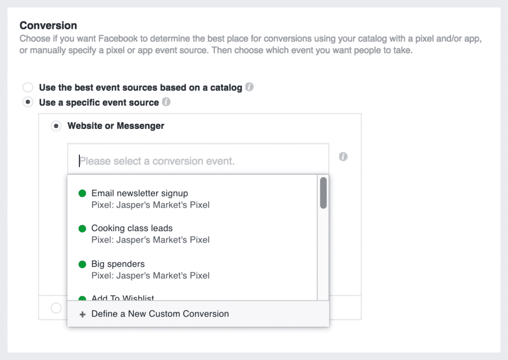 select pixel facebook