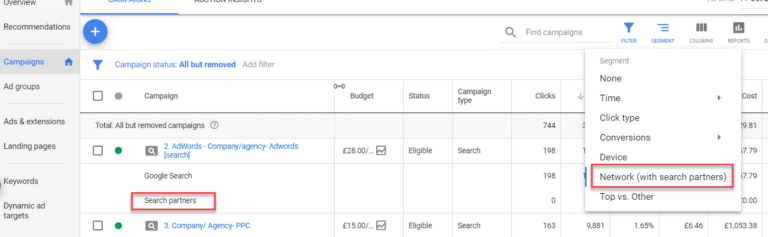 Search Partners Settings Google Ads