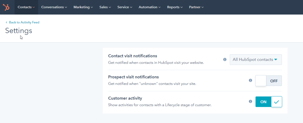 Hubspot Contacts Settings