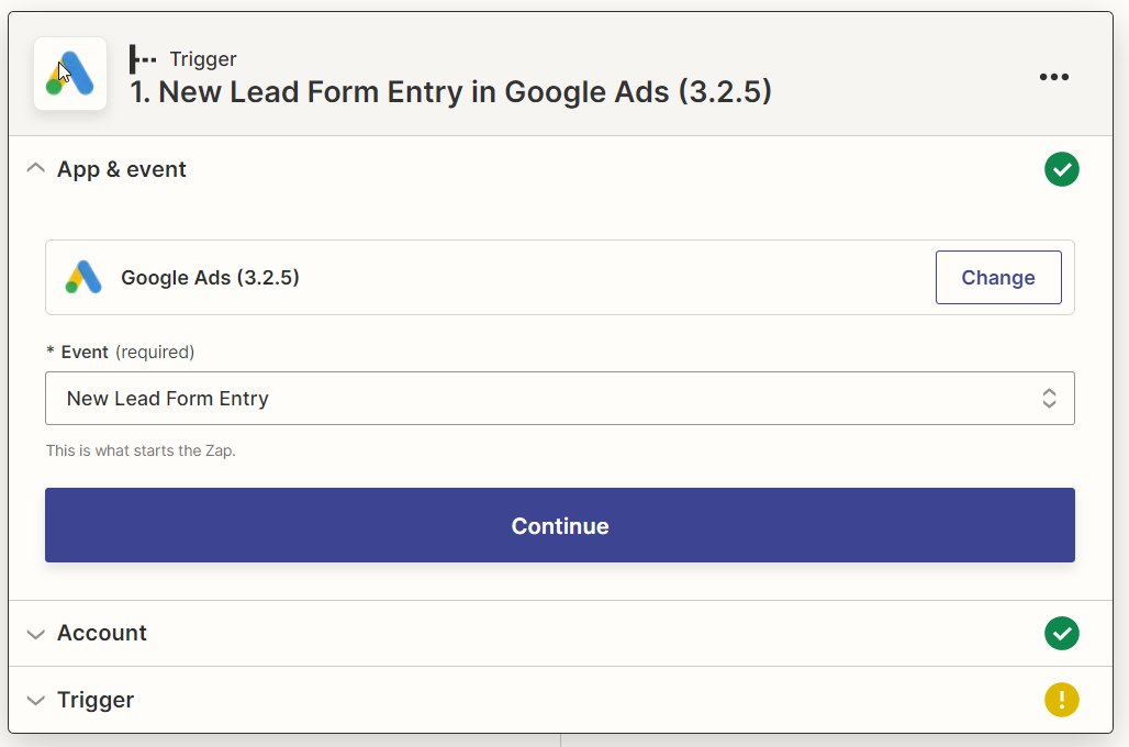 1 Zapier Step New Lead Entry In Google Ads