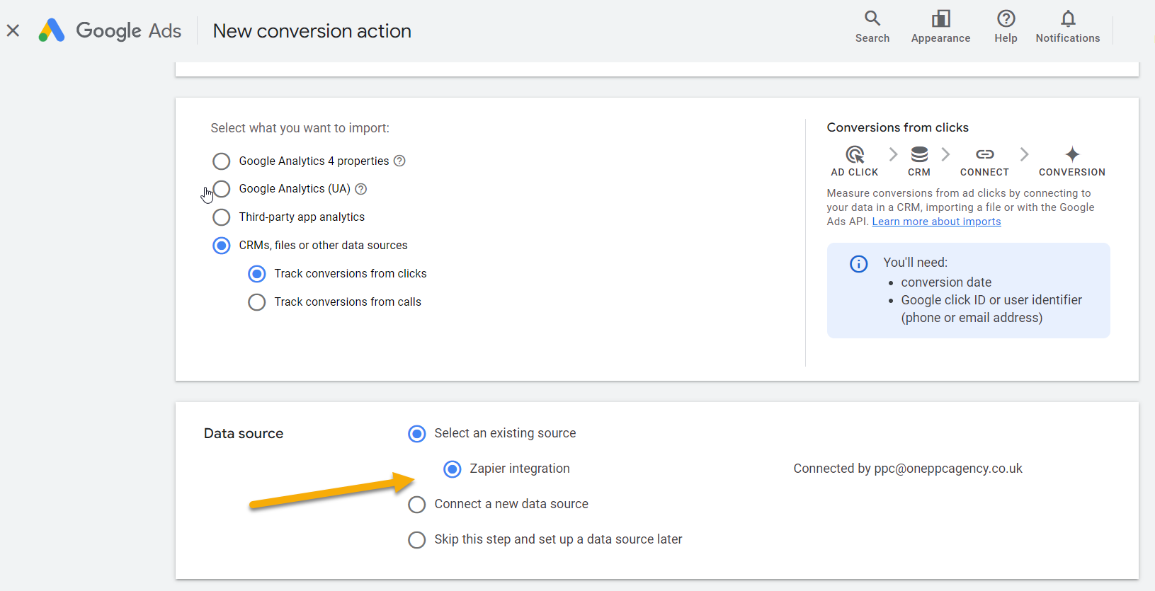 New Conversion Action Offline Conversion Tracking Data Source Zapier 4