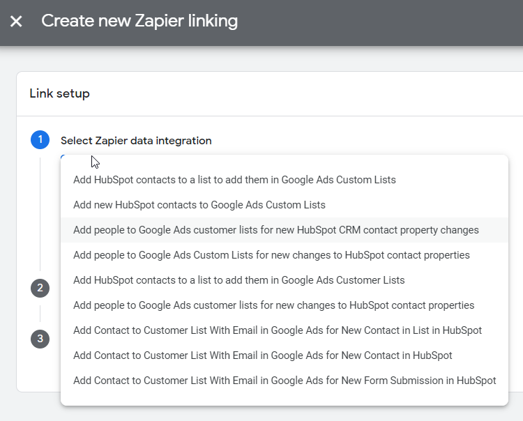 Create Zapier Linking Google Ads Customer Match