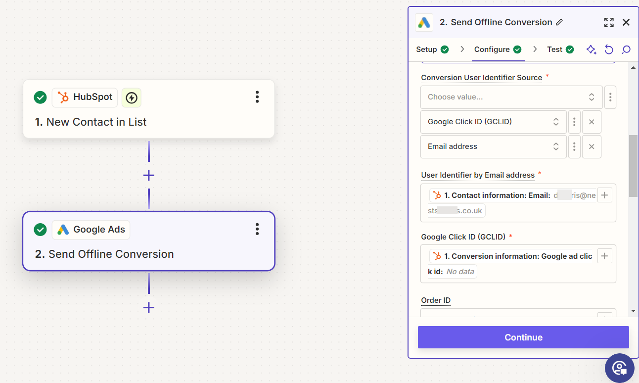 Offline Conversion Zapier Google Ads-Hubspot