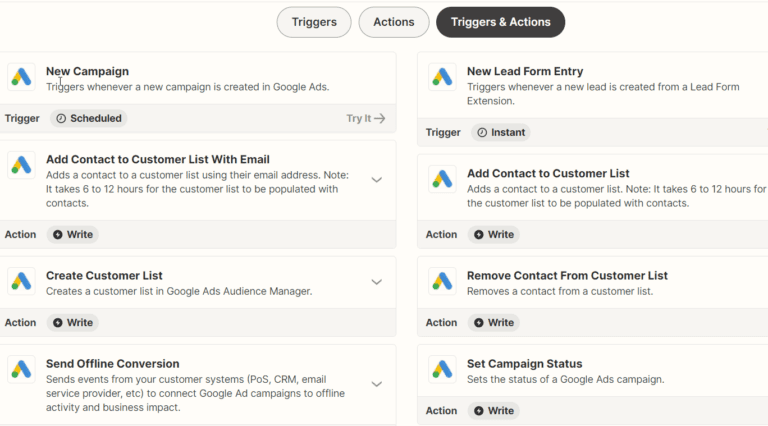 zapier triggers and actions google ads