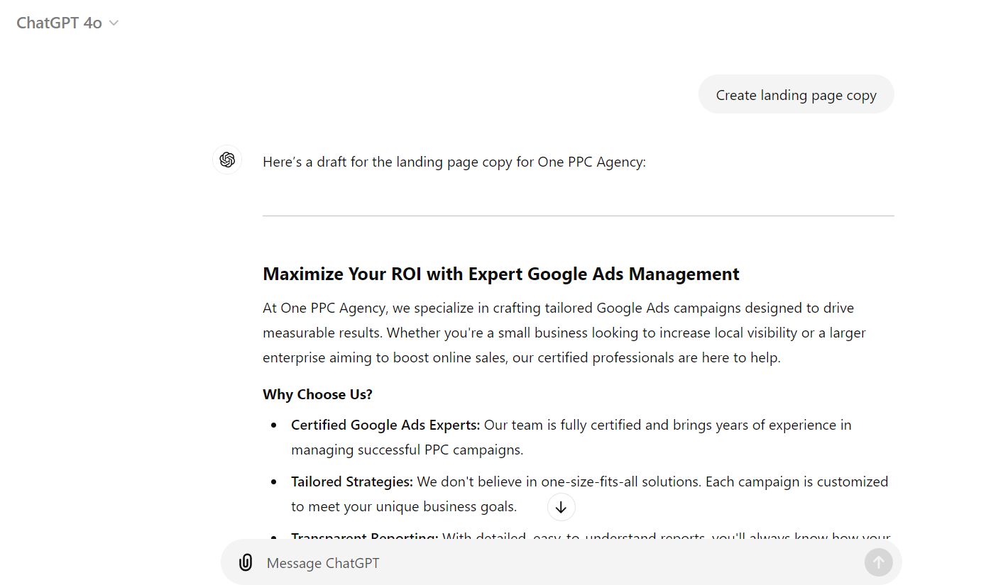 Create Landing Page Copy Chat Gpt