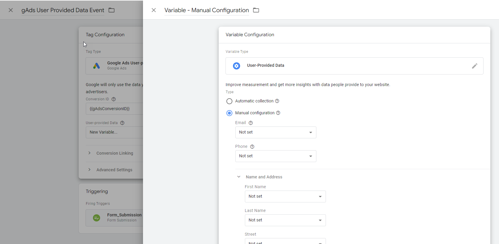 Enhanced Conversion Tracking Manual Variable Google Tag Manager Ads