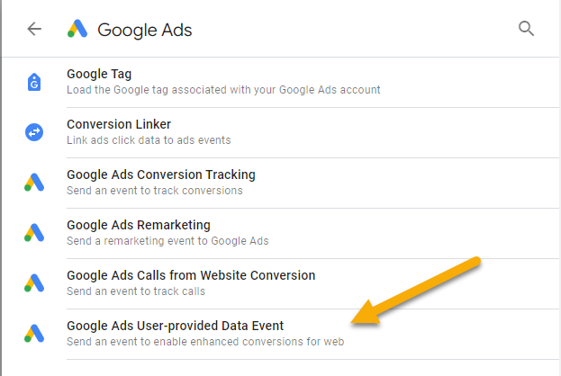 Google Ads Tags Incluing User Provided Data Event