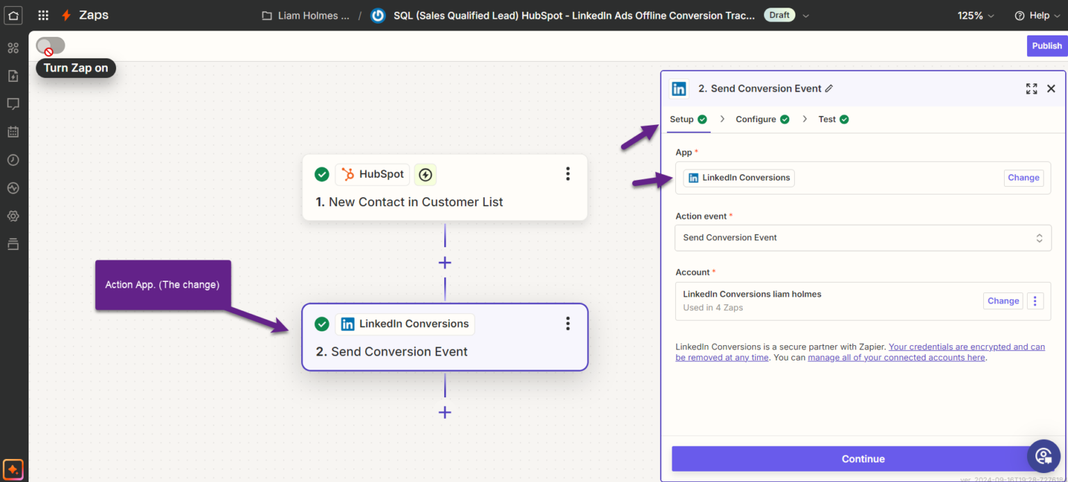 Linkedin Ads Offline Conversions Zapier Action App 2