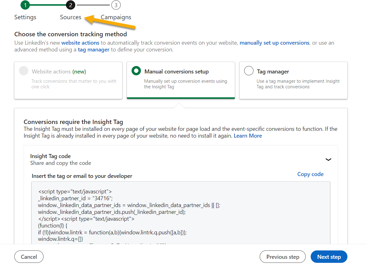 Linkedin Ads Conversion Tracking Insights Tag Setup 2Nd Step