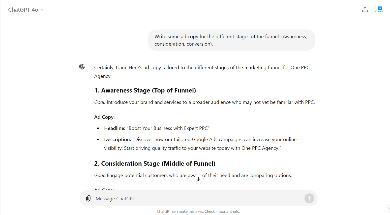 Write Ad Copy Funnel Stages Chat Gpt