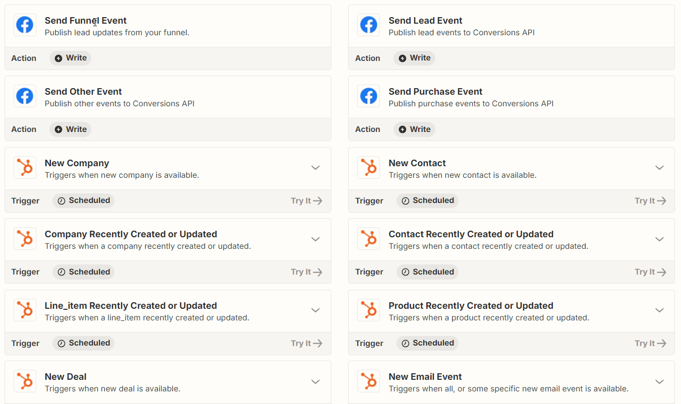 Hubspot Facebook Actions Events Triggers Funnel Event Crm Tracking