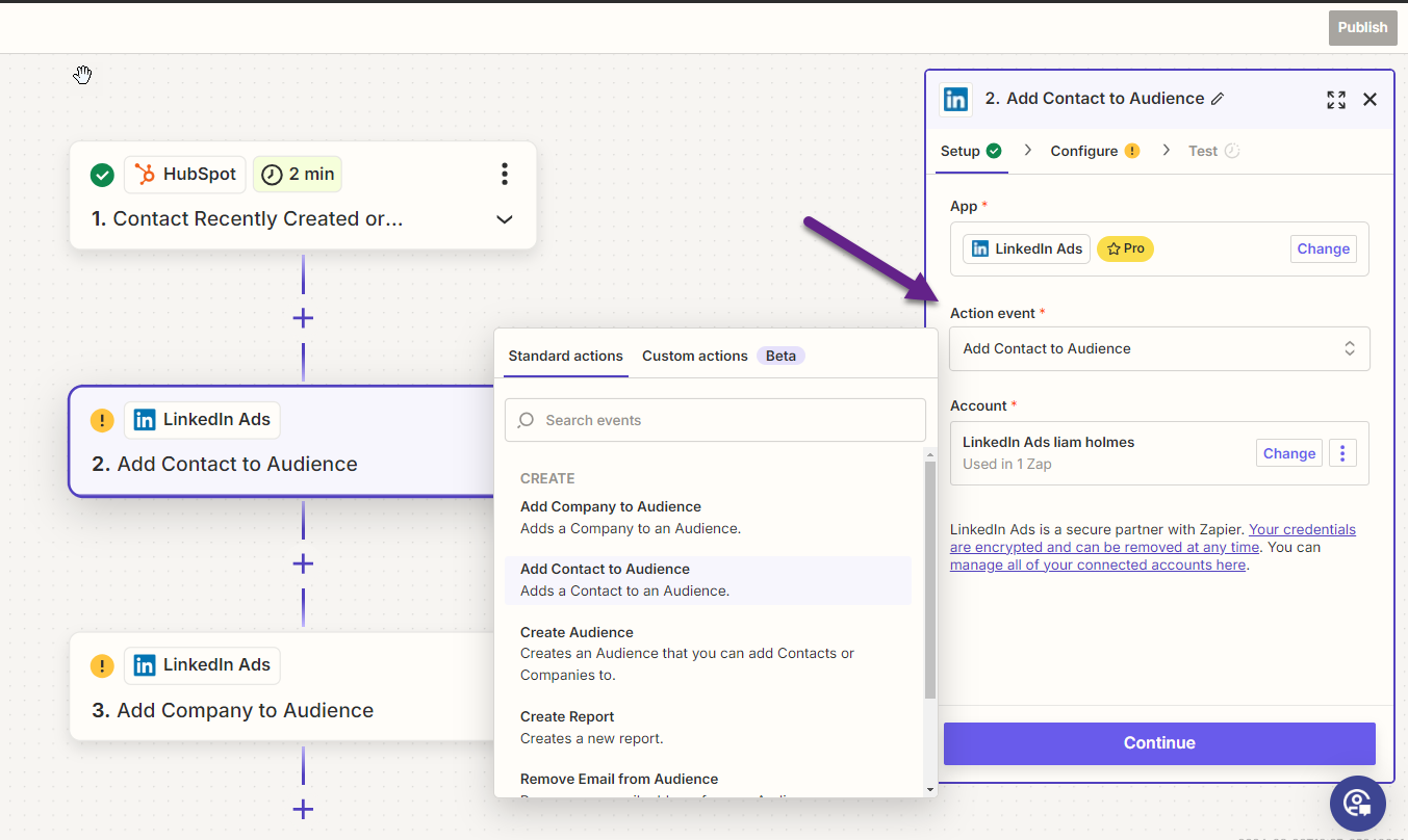 Linkedin Add Contact To Audience Hubspot Zapier