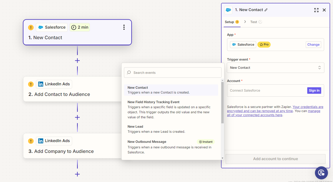 Linkedin Add Contact To Audience Salesforce Zapier Configure Settings