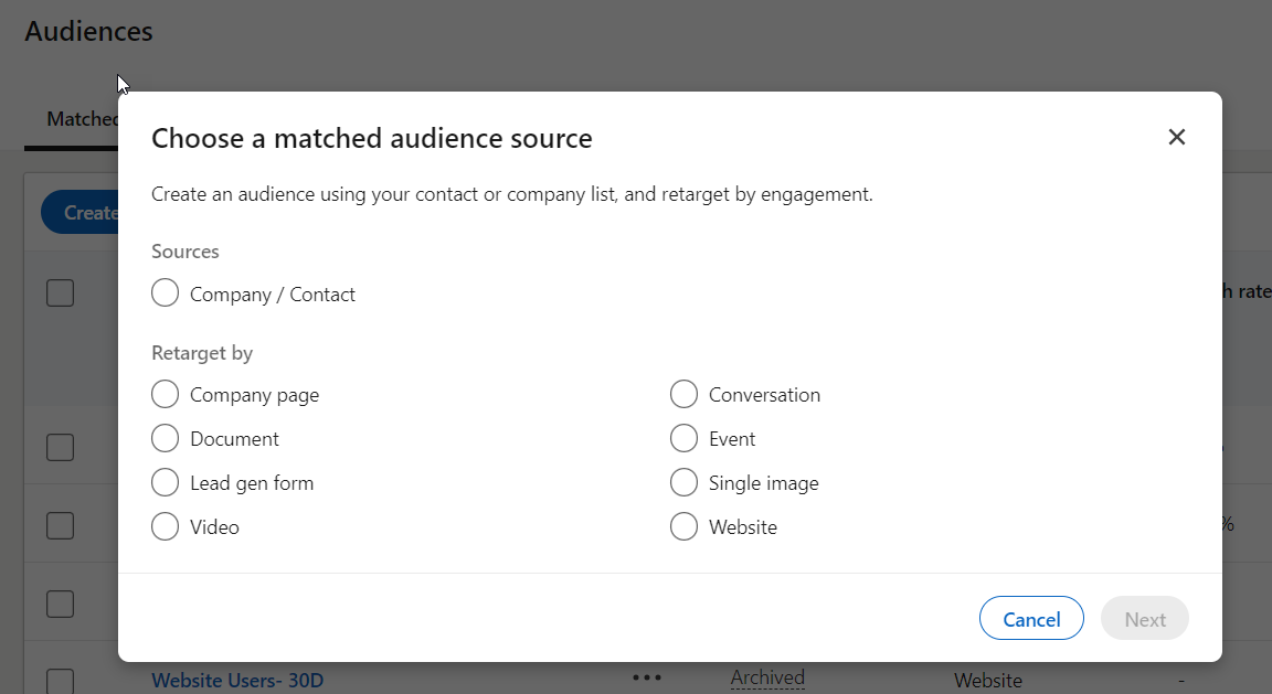 Linkedin Ads Matched Audience Sources