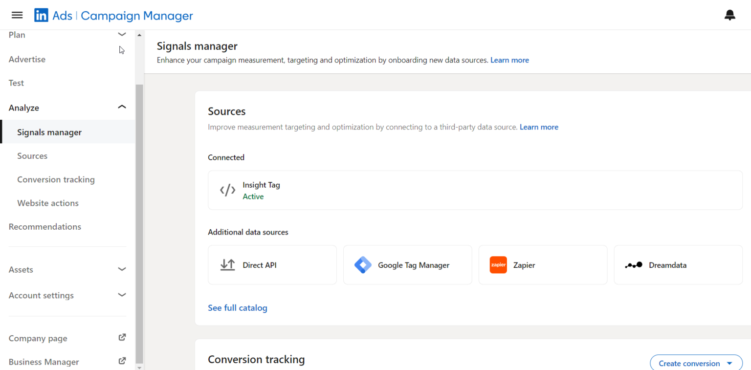 linkedin ads signals manager
