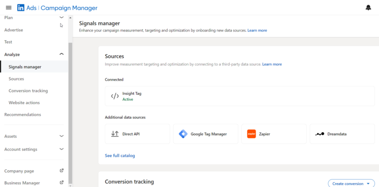 linkedin ads signals manager
