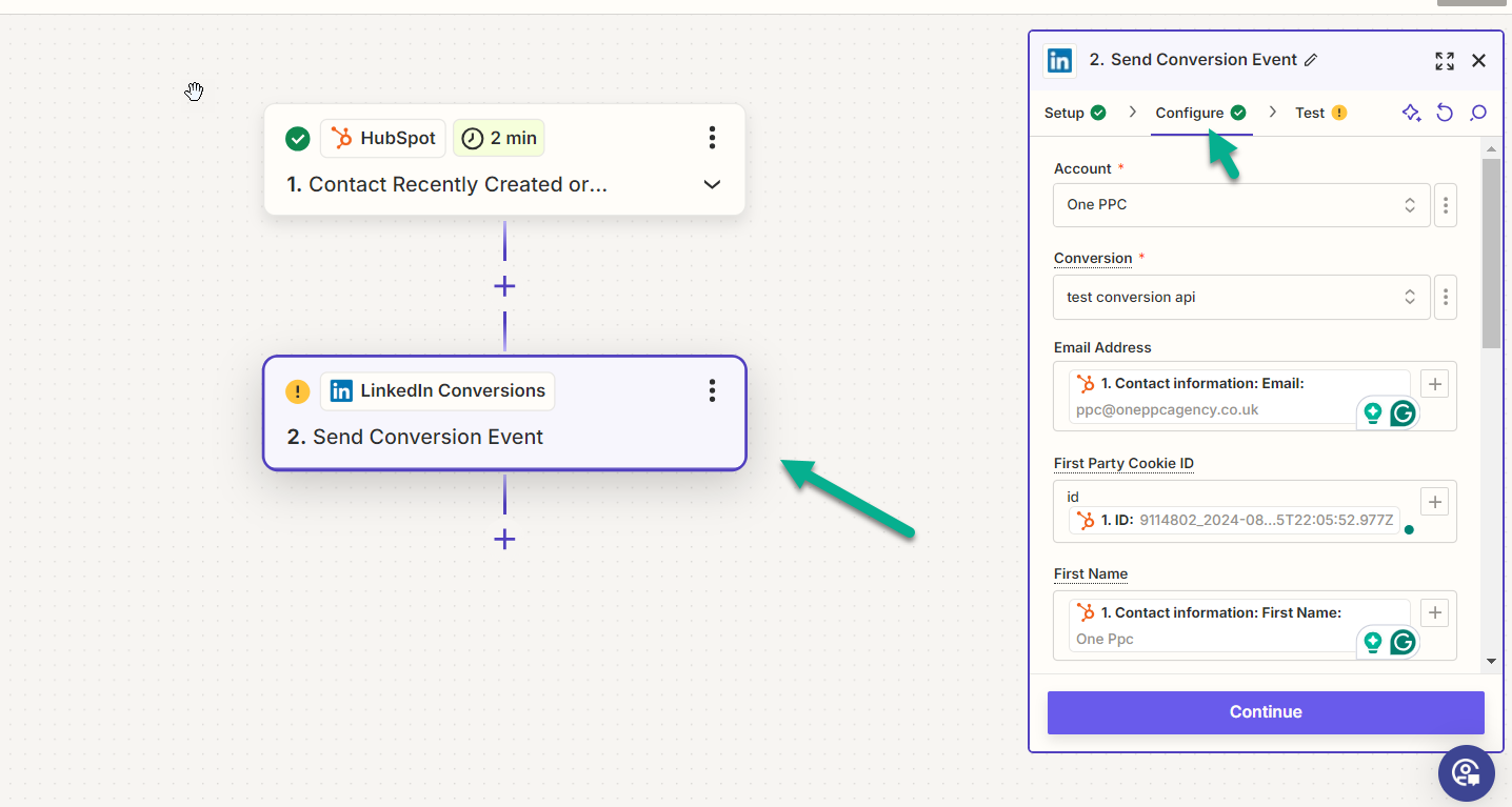 Send Conversion Event Zapier Linekdin Ads Hubspot