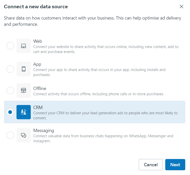 Connect A New Data Source Crm