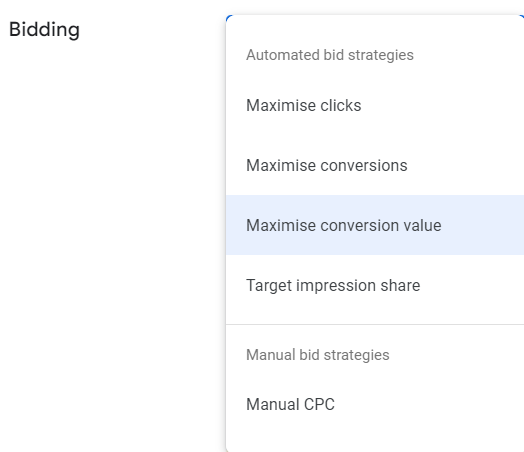 Google Ads Maximise Conversion Value