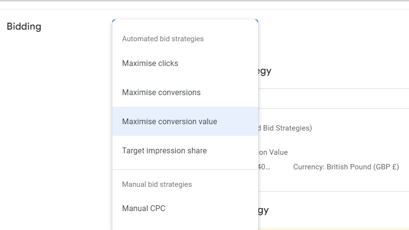 Google Ads Maximise Conversion Value