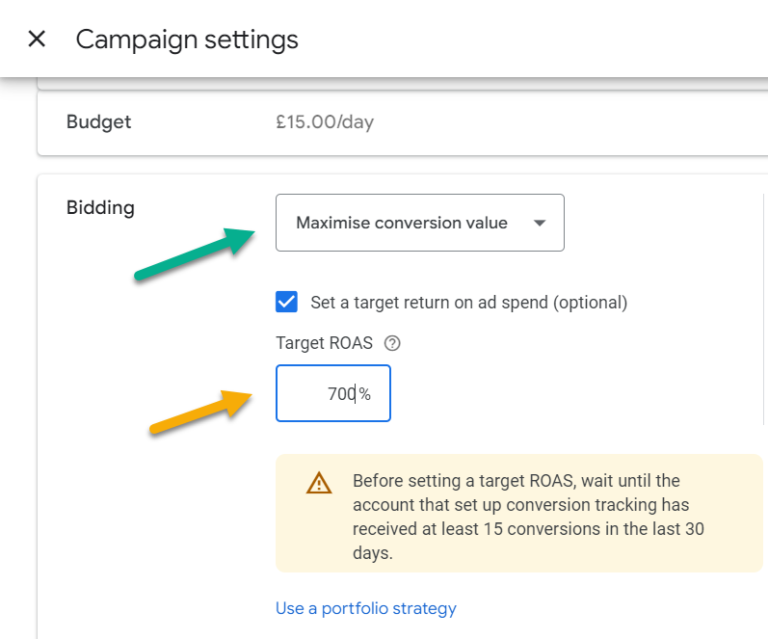 Google ads bidding Max conversion value Target ROAS