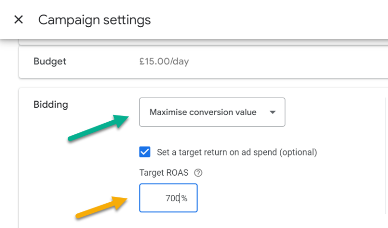 Google ads bidding Max conversion value Target ROAS