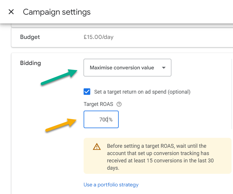 Google Ads Bidding Max Conversion Value Target Roas